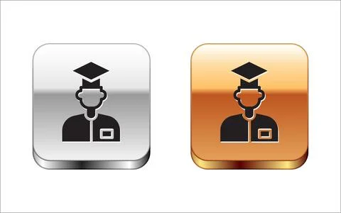 Black Laboratory assistant icon isolated on white background. Silver-gold square Stock Illustration