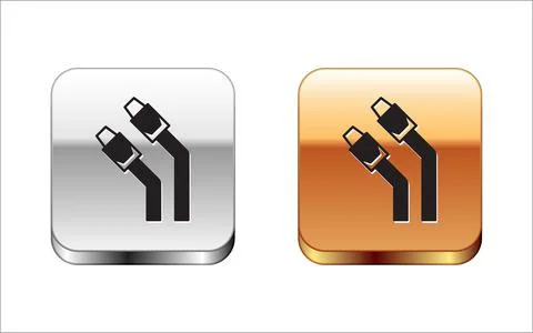 Black LAN cable network internet icon isolated on white background. Silver and Illustrazione stock