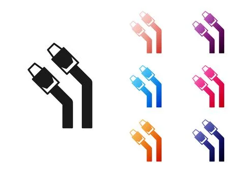 Black LAN cable network internet icon isolated on white background. Set icons Stock Illustration