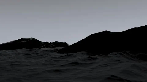 A black landscape of mountains on the horizon of waves,animation. 3D render Stock Footage 345279064