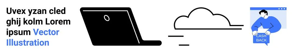 Black laptop, cloud graphic, user interface with person holding book. Ideal f イラスト素材