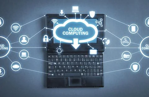 Black laptop computer. Cloud Computing 写真素材