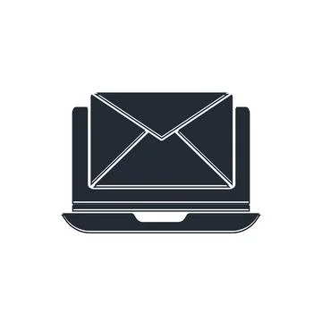 Black Laptop with envelope and open email on screen icon isolated on white .. Stock Illustration