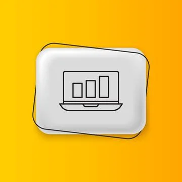Black Laptop with graph chart icon isolated on yellow background. Report te.. Stock Illustration