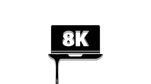 Black Laptop screen with 8k video technology icon isolated on white background Stock Footage 233886690