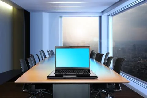 Black laptop on a table Stock Photos