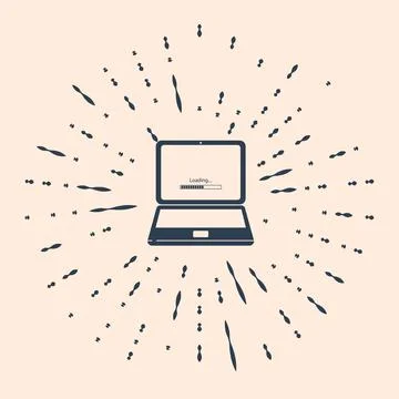 Black Laptop update process with loading bar icon isolated on beige background Stock Illustration