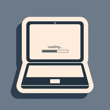 Black Laptop update process with loading bar icon isolated on grey background Stock Illustration