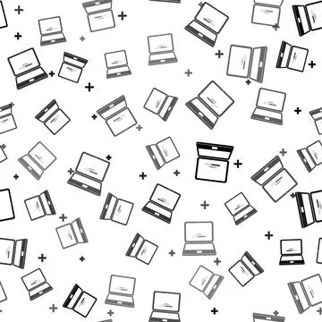 Black Laptop update process with loading bar icon isolated seamless pattern on Stock Illustration