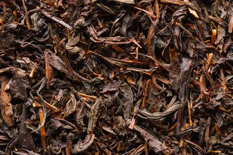 Black large-leaf tea as abstract background. Texture of dry black tea leaves Stock Photos
