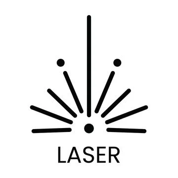 Black laser beam with radiating lines and text L A S E R light energy Illustrazione stock