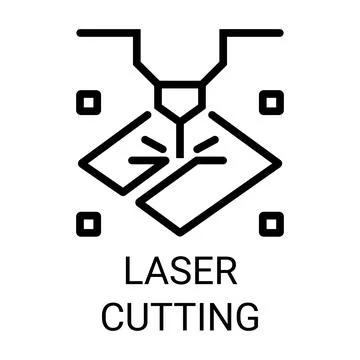 Black laser cutting machine with text on white background technology Stock Illustration