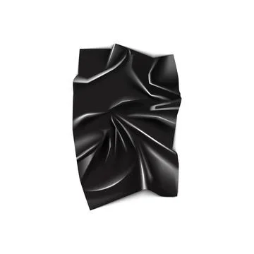 Black latex crumpled fabric rectangular sheet, 3D creased silk cloth Stock Illustration