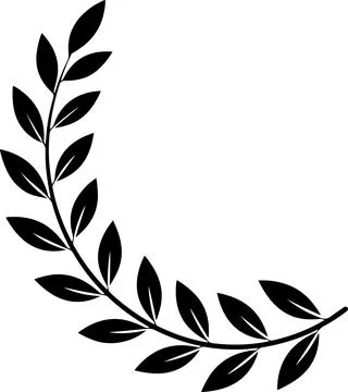 Black laurel leaf branch icon showing a curved botanical wreath element Illustrazione stock