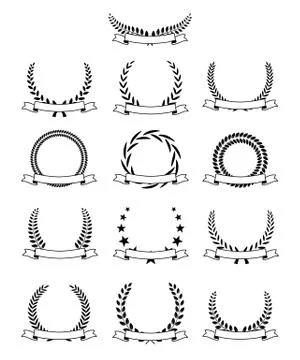 Black laurel wreath set with text space Stock Illustration