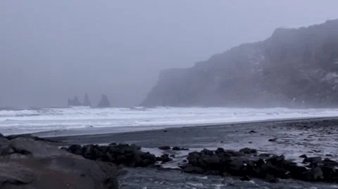 Black Lava Beach Stock Footage 47200384