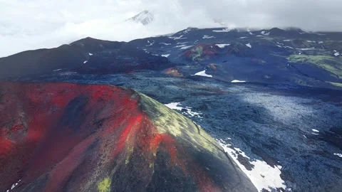 Black lava fields of Tolbachik volcano in Kamchatka, Russia. Stock Footage 247075568