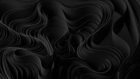 Black layers of cloth or paper warping. Abstract fabric twist. 3d render Stock Illustration