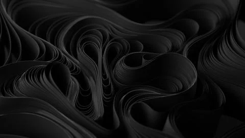 Black layers of cloth or paper warping. Abstract fabric twist. 3d render Stock Illustration
