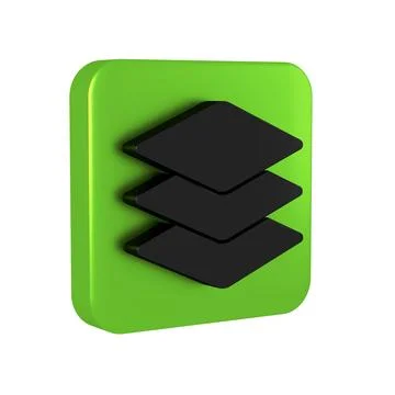 Black Layers icon isolated on transparent background. Green square button. イラスト素材