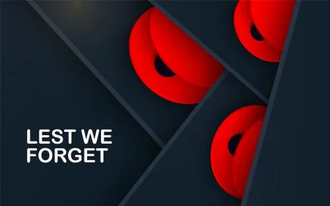 Black layers Vector Lest We Forget card. Craft Red Poppies Field Remembrance Day Stock Illustration