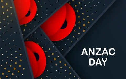 Black layers Vector Lest We Forget card. Craft Red Poppies Field Anzac Day Stock Illustration