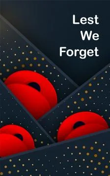 Black layers Vector Lest We Forget card. Craft Red Poppies Field Remembrance Day Stock Illustration
