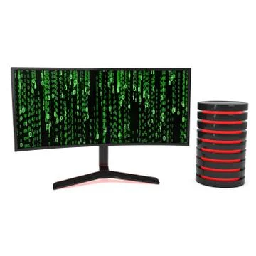 Black LCD tv screen with server hard disk Illustrazione stock