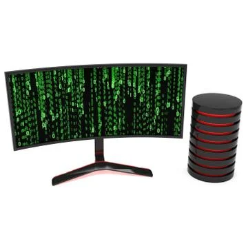 Black LCD tv screen with server hard disk 스톡 일러스트