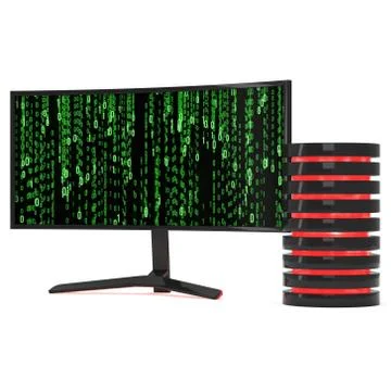 Black LCD tv screen with server hard disk Illustrazione stock