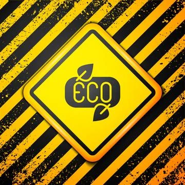 Black Leaf Eco symbol icon isolated on yellow background. Banner, label, ta.. Stock Illustration