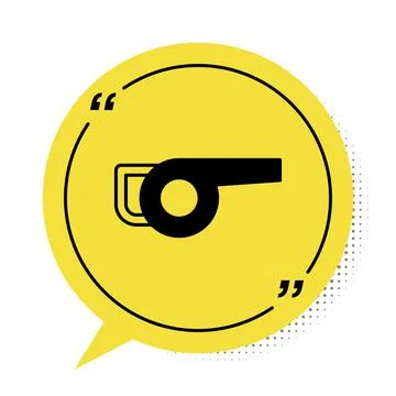 Black Leaf garden blower icon isolated on white background. Yellow speech bubble Stock Illustration