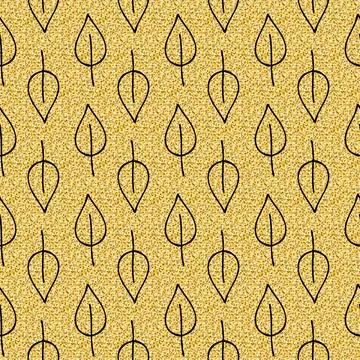 Black leaf on gold background, seamless pattern black gold shimmer shiny back Stockillustratie
