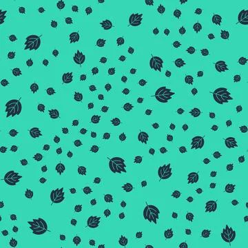 Black Leaf icon isolated seamless pattern on green background. Leaves sign Stock Illustration