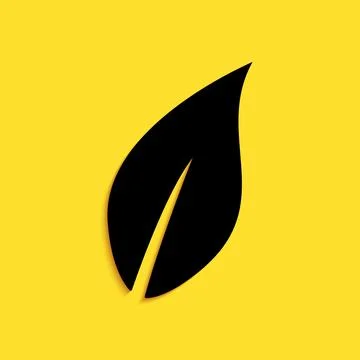 Black Leaf icon isolated on yellow background. Long shadow style. Vector Stock Illustration