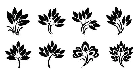 Black leaf icons set Stock Illustration