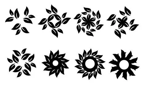 Black leaf shapes on white background floral Stock Illustration