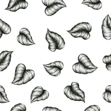 Black leaf sketch seamless pattern, vintage leaf ink art Stock Illustration