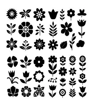 Black leaf vector set, Flower silhouettes, Flower vector Illustrazione stock