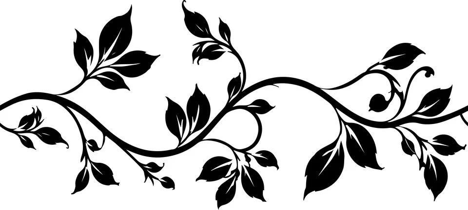 Black Leaf Vine Seamless Border Silhouette Vector  Floral Botanical Divider.. Illustrazione stock