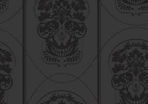 Black leafs skull damask pattern 스톡 일러스트