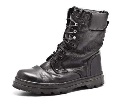 Black leather army boot Foto stock