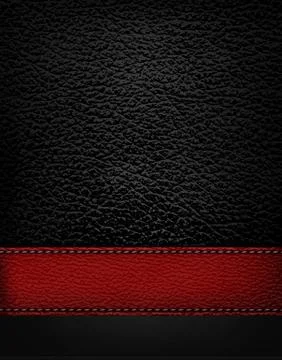 Black leather background with red leather strip. vector illustration. Illustrazione stock