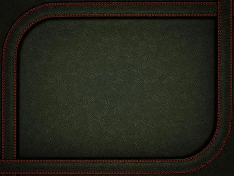 Black leather background with stitched red rounded frame Stock Illustration