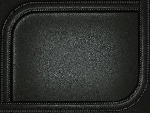 Black leather background with stitched rounded frame Stock Illustration