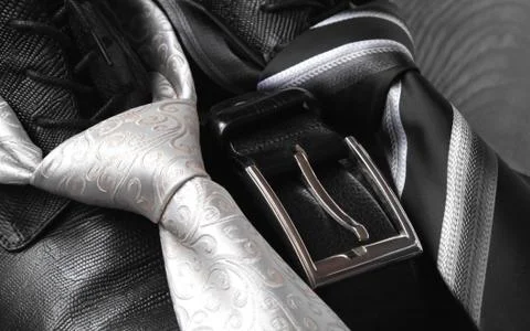 Black leather boot strap and tie Stock Photos