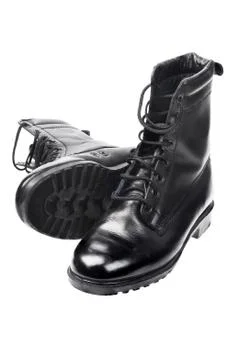 Black leather boots Stock Photos
