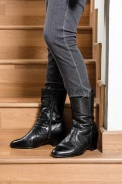 Black leather boots Stock Photos