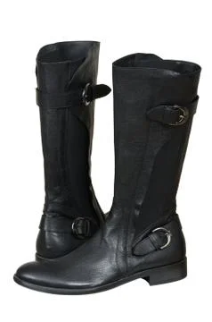 Black leather boots Stock Photos