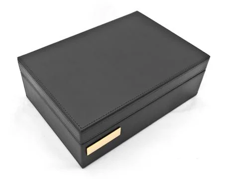 Black leather box isolated on white background Stock Photos